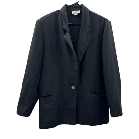 Vintage F. Shay Black Long Sleeve Double Lapel Single Button‎ Blazer Size 10 - Picture 1 of 9
